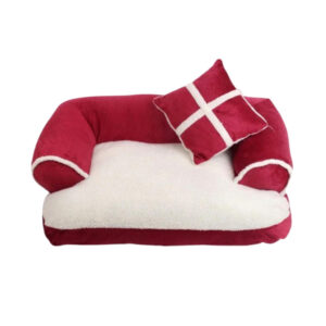 canape rouge apaisant pour chien avec rebords sureleves et coussin doux